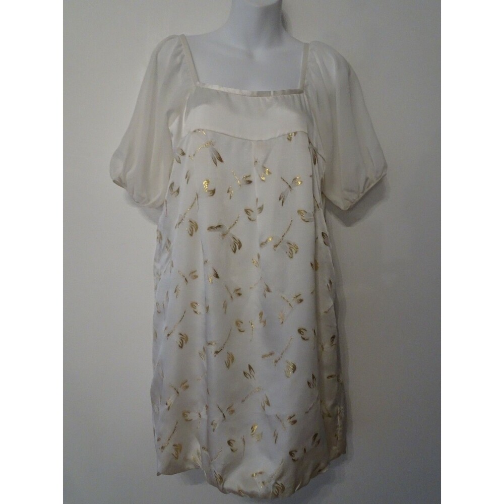 Yumi Kim Women's Cream Silk Gold Print bubble Dress Sz S NWT 129.00